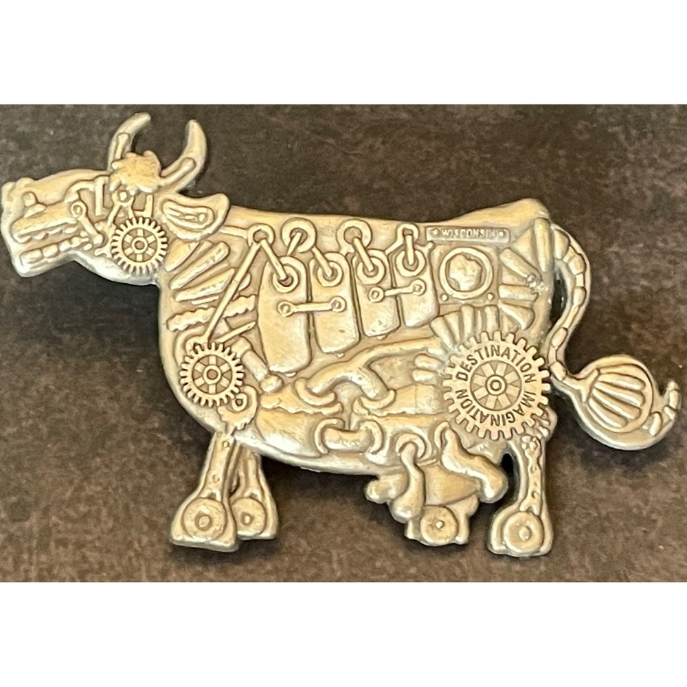 Destination‎ Imagination Wisconsin Steampunk Cow Pin Silver Mechanical Gear